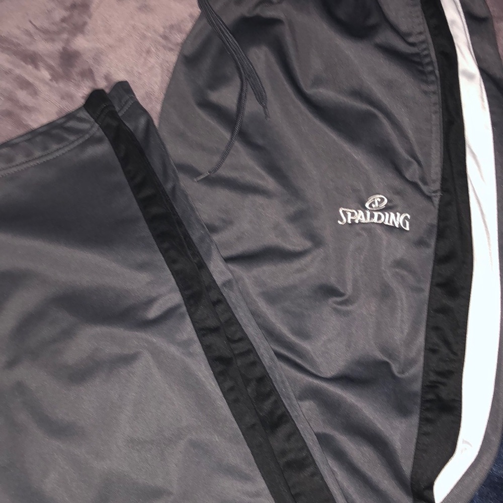 Spalding black shorts and gray sweatpants
